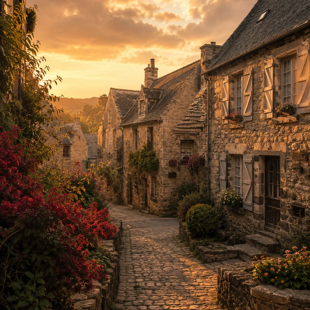 Village historique avec maisons anciennes et ruelles pavées